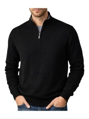 Saks Fifth Avenue~Men Cashmere 1/4 Zip Sweater~Black~Preppy Layering Quarter~LRG